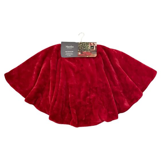 Martha Stewart Faux Fur Christmas Tree Skirt 60in Holiday Red New - Picture 1 of 11